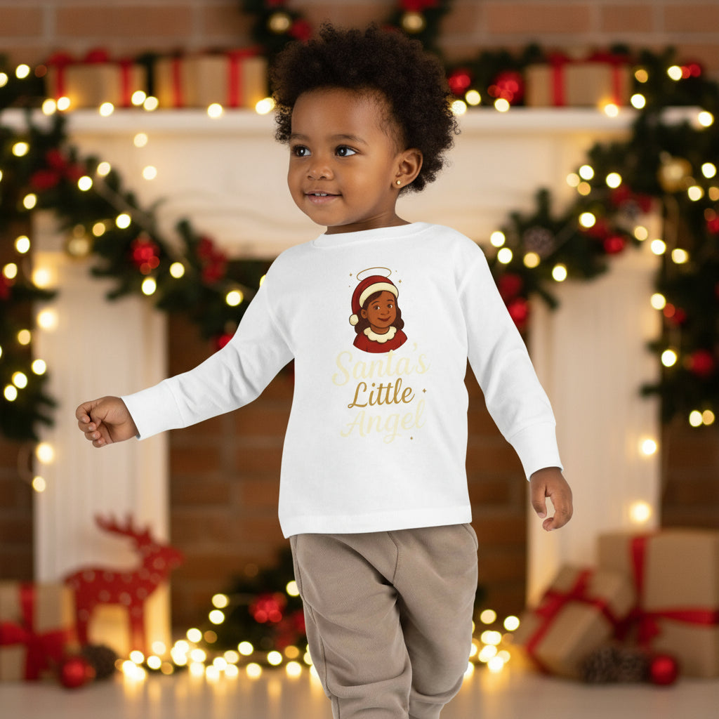 Santa's Little Angel Toddler Long Sleeve Tee - Christmas Shirt