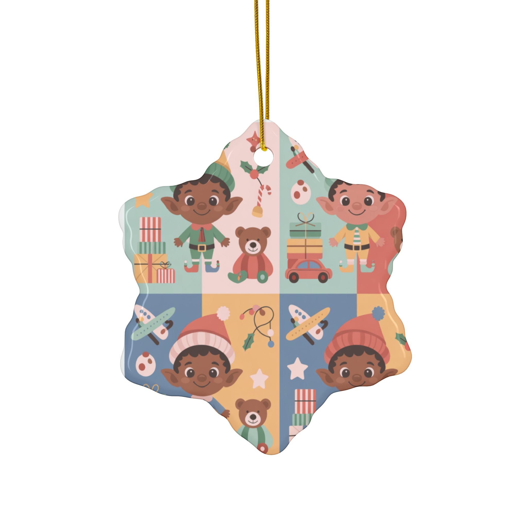 Black Elf Boys Ceramic Ornament - Holiday Tree Decoration l Double Sided