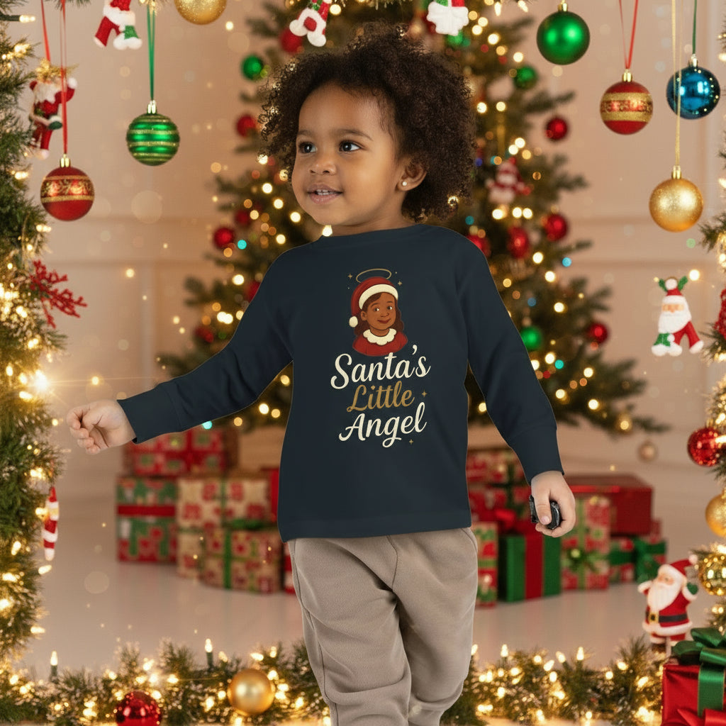 Santa's Little Angel Toddler Long Sleeve Tee - Christmas Shirt